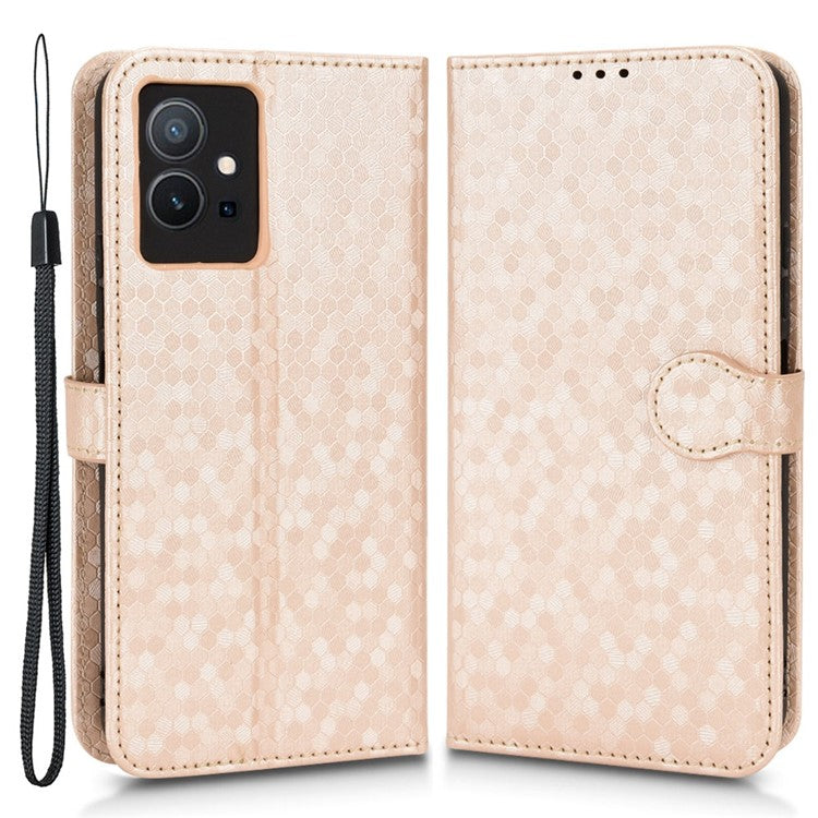 For vivo T1 5G / Y75 5G / Y55 5G Drop-proof Folio Flip Phone Case Dot Pattern Imprinted Phone Wallet Cover Stand PU Leather Full Protection Shell - Gold