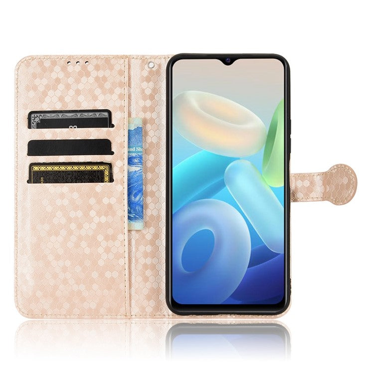 For vivo T1 5G / Y75 5G / Y55 5G Drop-proof Folio Flip Phone Case Dot Pattern Imprinted Phone Wallet Cover Stand PU Leather Full Protection Shell - Gold