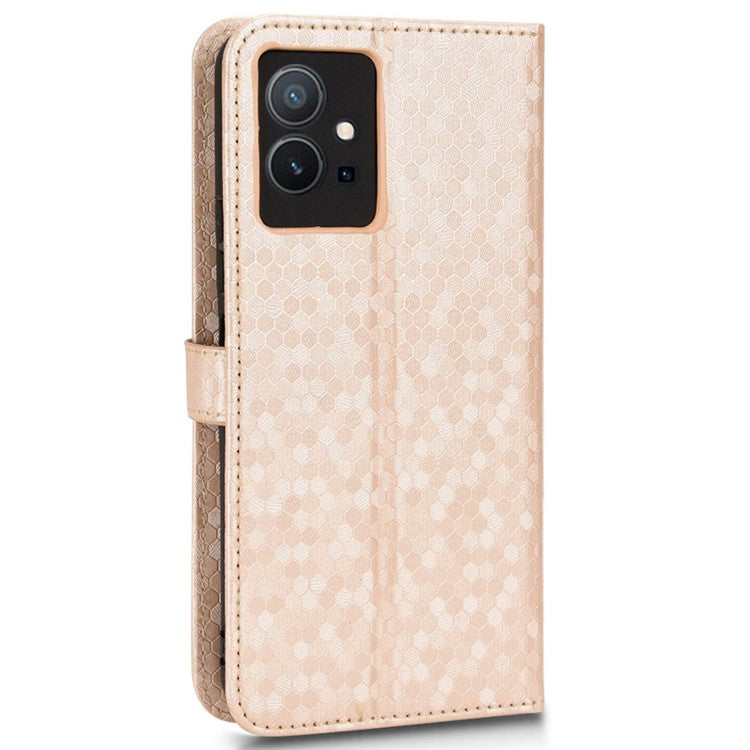 For vivo T1 5G / Y75 5G / Y55 5G Drop-proof Folio Flip Phone Case Dot Pattern Imprinted Phone Wallet Cover Stand PU Leather Full Protection Shell - Gold