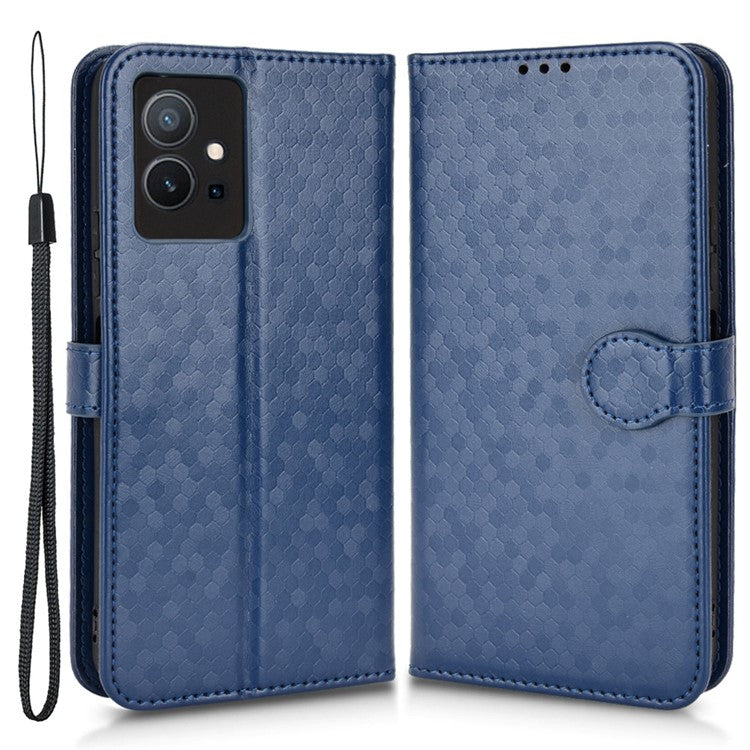 For vivo T1 5G / Y75 5G / Y55 5G Drop-proof Folio Flip Phone Case Dot Pattern Imprinted Phone Wallet Cover Stand PU Leather Full Protection Shell - Blue