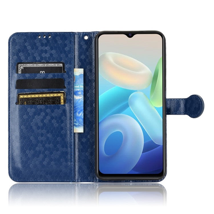 For vivo T1 5G / Y75 5G / Y55 5G Drop-proof Folio Flip Phone Case Dot Pattern Imprinted Phone Wallet Cover Stand PU Leather Full Protection Shell - Blue