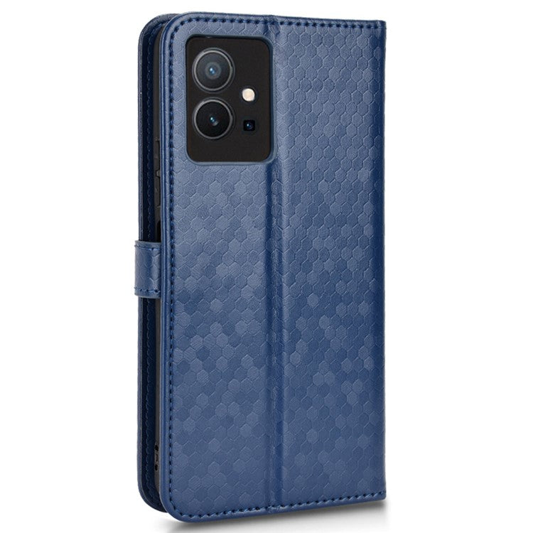 For vivo T1 5G / Y75 5G / Y55 5G Drop-proof Folio Flip Phone Case Dot Pattern Imprinted Phone Wallet Cover Stand PU Leather Full Protection Shell - Blue