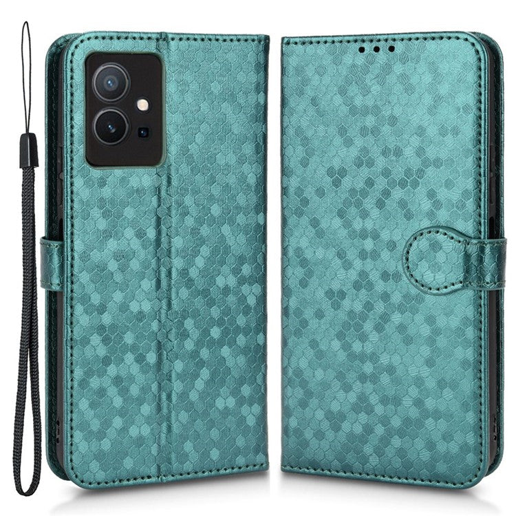 For vivo T1 5G / Y75 5G / Y55 5G Drop-proof Folio Flip Phone Case Dot Pattern Imprinted Phone Wallet Cover Stand PU Leather Full Protection Shell - Green