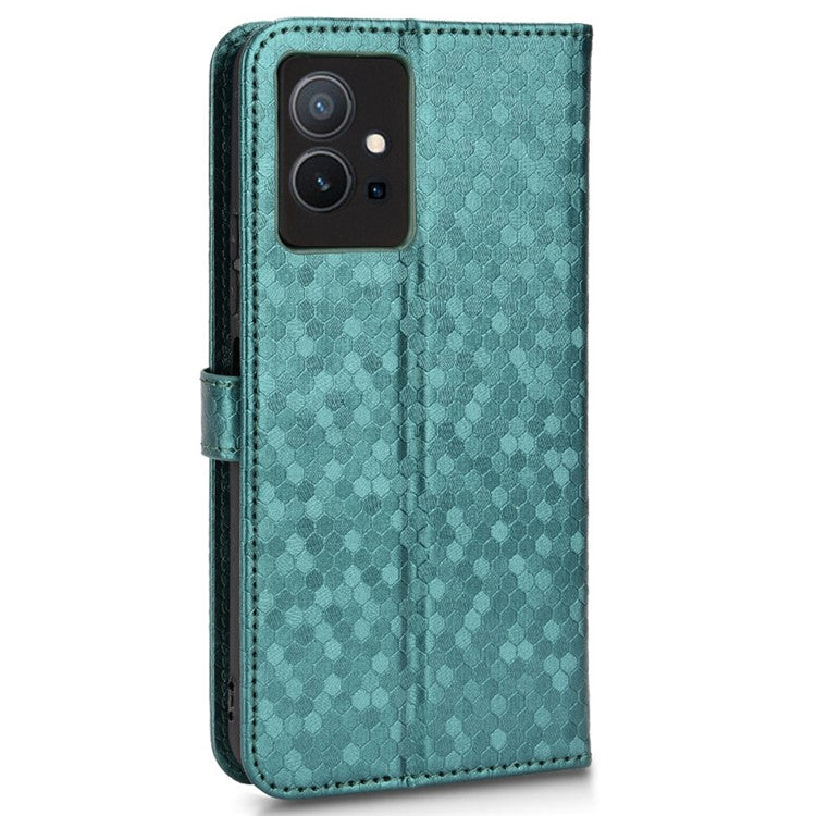 For vivo T1 5G / Y75 5G / Y55 5G Drop-proof Folio Flip Phone Case Dot Pattern Imprinted Phone Wallet Cover Stand PU Leather Full Protection Shell - Green