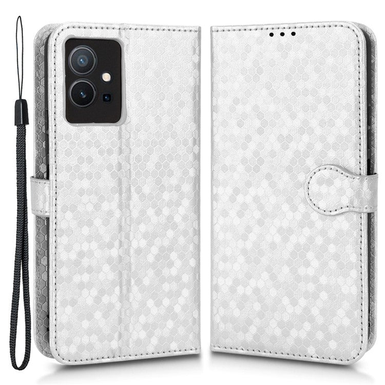 For vivo T1 5G / Y75 5G / Y55 5G Drop-proof Folio Flip Phone Case Dot Pattern Imprinted Phone Wallet Cover Stand PU Leather Full Protection Shell - Silver