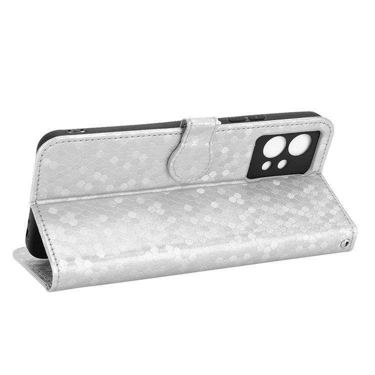 For vivo T1 5G / Y75 5G / Y55 5G Drop-proof Folio Flip Phone Case Dot Pattern Imprinted Phone Wallet Cover Stand PU Leather Full Protection Shell - Silver