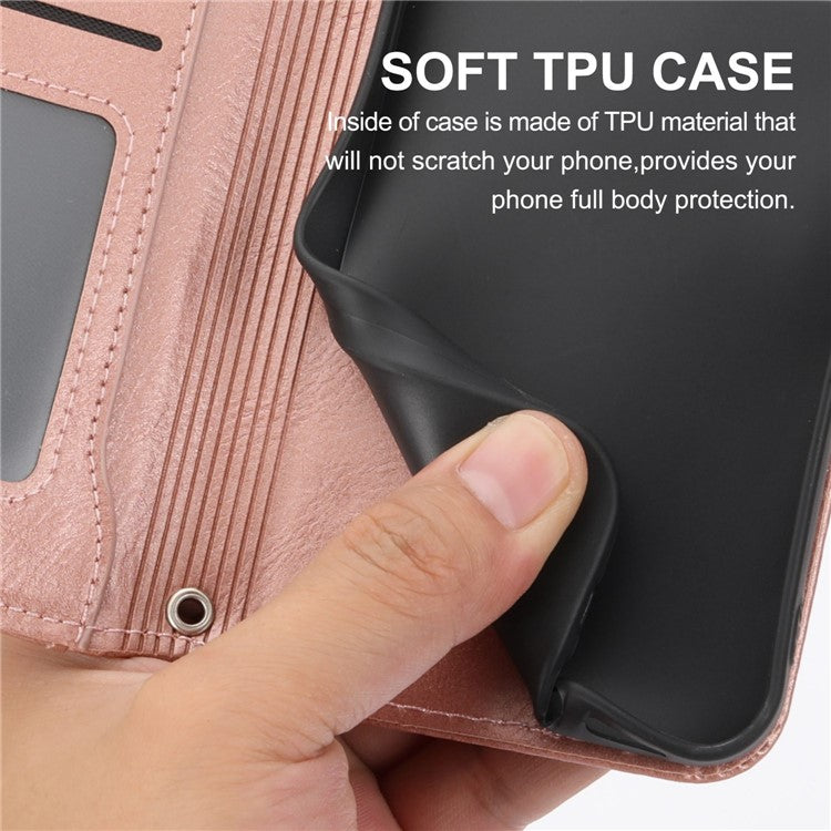 For Google Pixel 7 5G Stand Wallet PU Leather + TPU Phone Case Zipper Pocket Magnetic Closing Shell with Long  /  Short Straps - Rose Gold