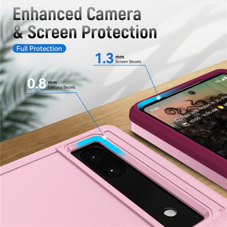 For Google Pixel 6a Defender Series PC + TPU Phone Case, Well-protected Wear-resistant Back Cover with Adjustable Ring Kickstand - Pink / Rose