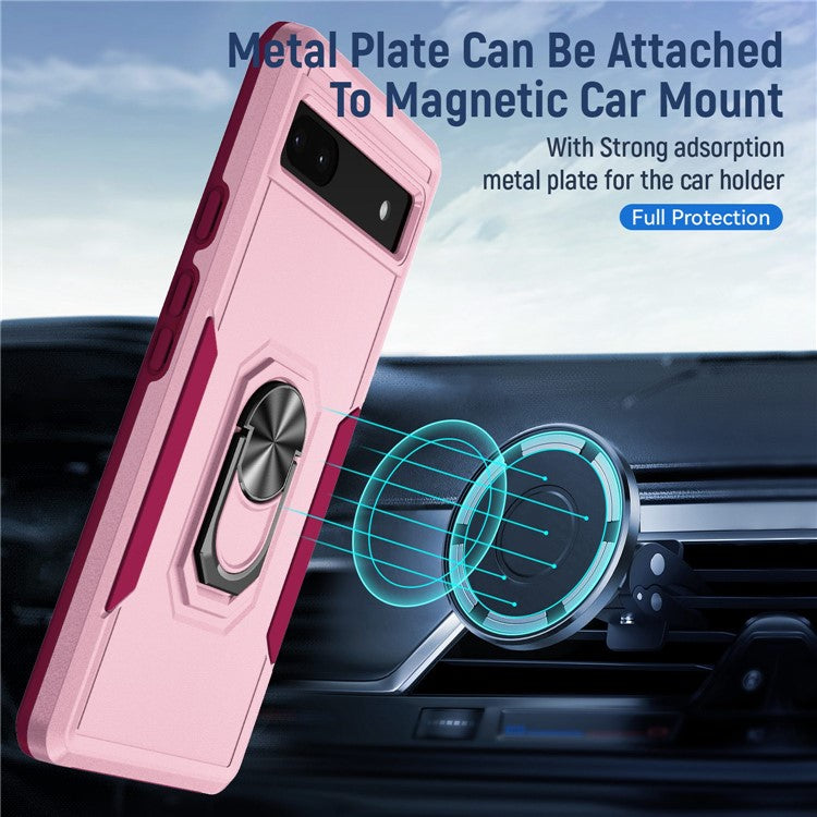 For Google Pixel 6a Defender Series PC + TPU Phone Case, Well-protected Wear-resistant Back Cover with Adjustable Ring Kickstand - Pink / Rose