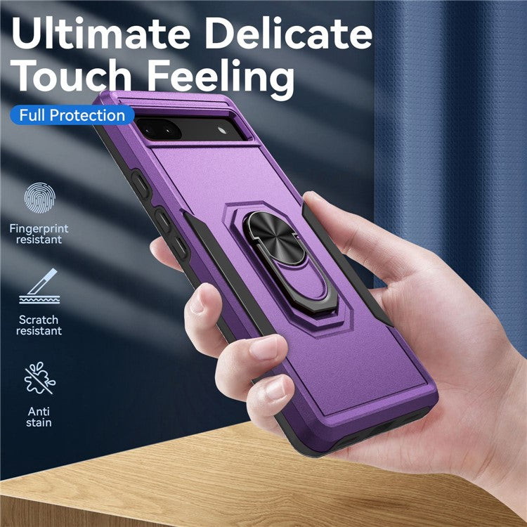 For Google Pixel 6a Defender Series PC + TPU Phone Case, Well-protected Wear-resistant Back Cover with Adjustable Ring Kickstand - Purple / Black