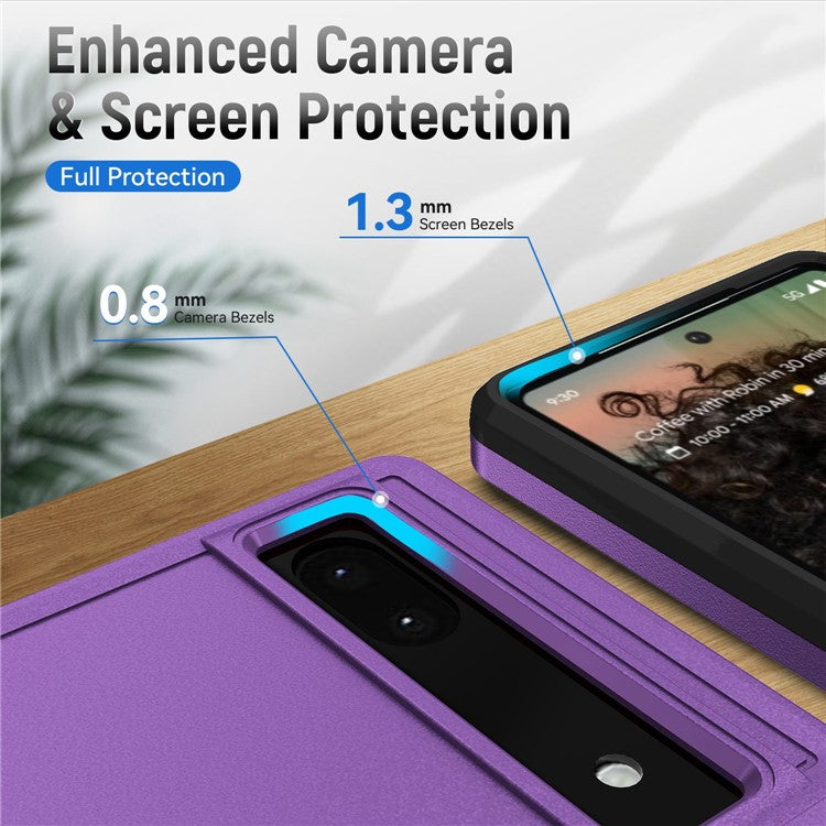 For Google Pixel 6a Defender Series PC + TPU Phone Case, Well-protected Wear-resistant Back Cover with Adjustable Ring Kickstand - Purple / Black