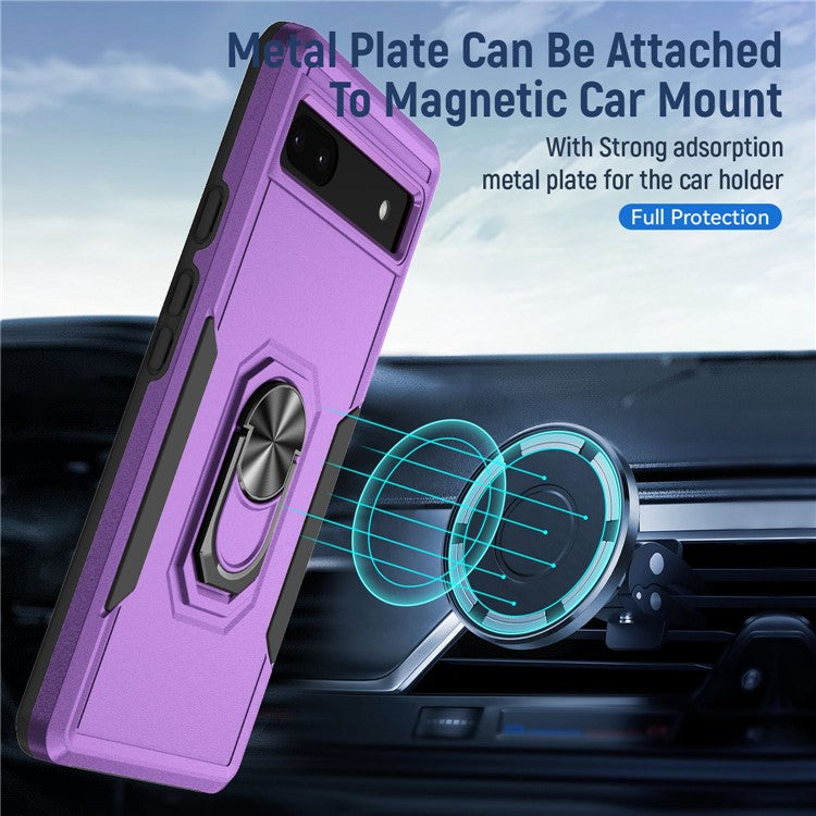 For Google Pixel 6a Defender Series PC + TPU Phone Case, Well-protected Wear-resistant Back Cover with Adjustable Ring Kickstand - Purple / Black