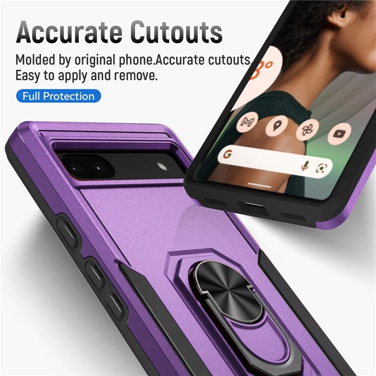 For Google Pixel 6a Defender Series PC + TPU Phone Case, Well-protected Wear-resistant Back Cover with Adjustable Ring Kickstand - Purple / Black