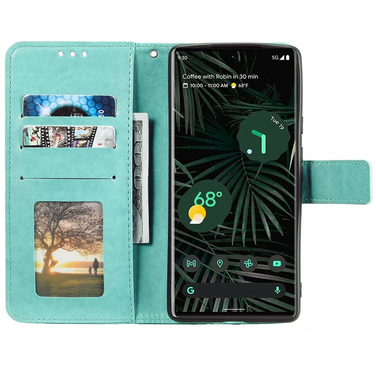 For Google Pixel 6a Mandala Flower Pattern Imprinted PU Leather Anti-scratch Phone Cover Stand Wallet Style Phone Case - Green