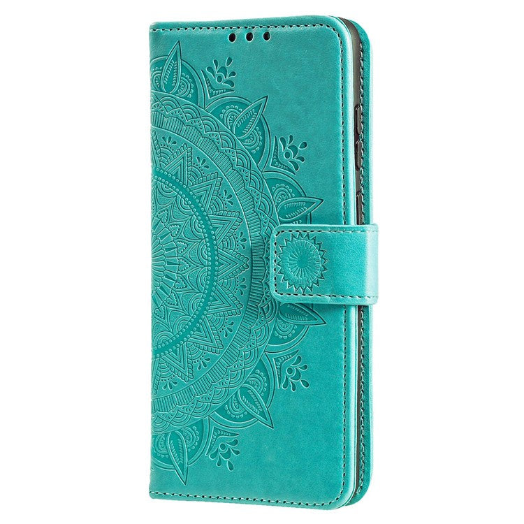 For Google Pixel 6a Mandala Flower Pattern Imprinted PU Leather Anti-scratch Phone Cover Stand Wallet Style Phone Case - Green