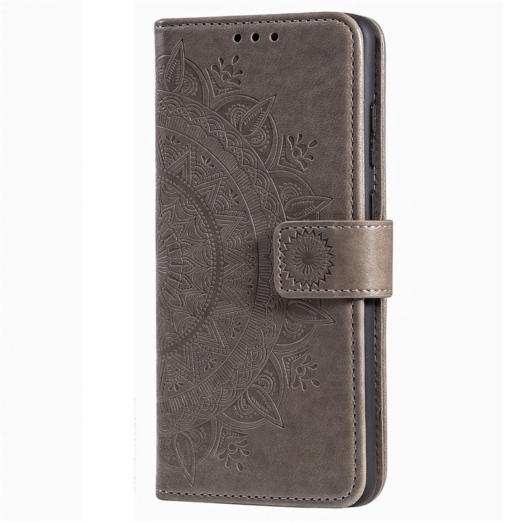 For Google Pixel 6a Mandala Flower Pattern Imprinted PU Leather Anti-scratch Phone Cover Stand Wallet Style Phone Case - Grey