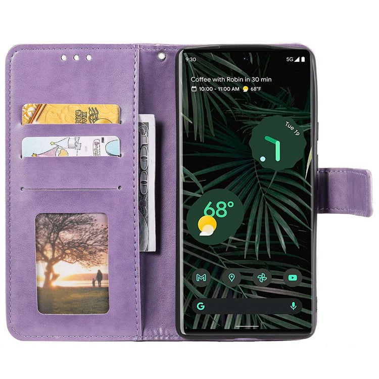 For Google Pixel 6a Mandala Flower Pattern Imprinted PU Leather Anti-scratch Phone Cover Stand Wallet Style Phone Case - Purple