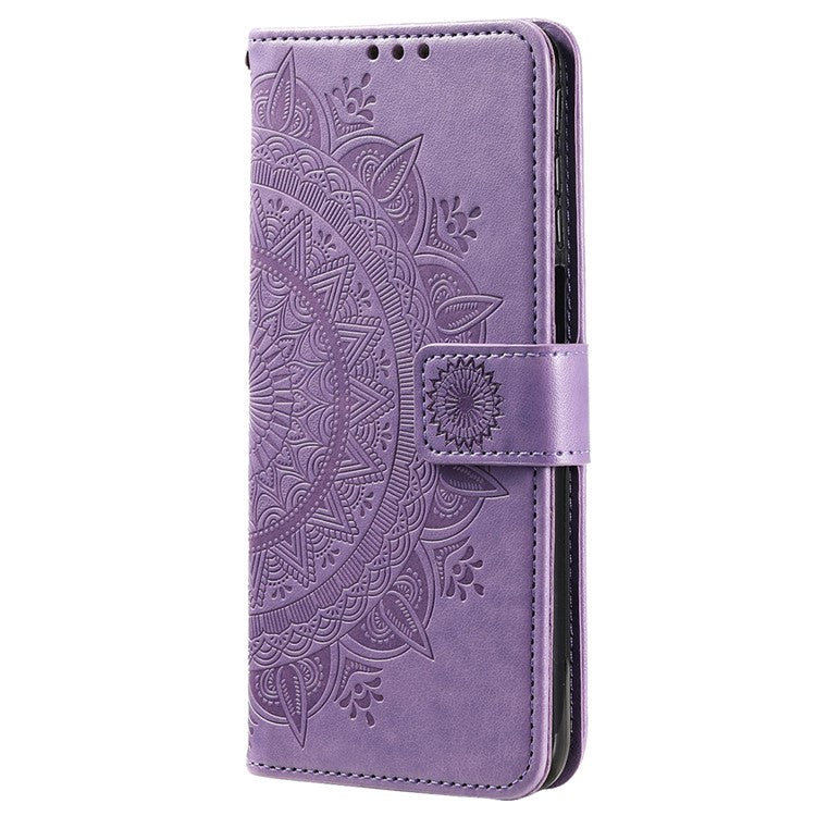 For Google Pixel 6a Mandala Flower Pattern Imprinted PU Leather Anti-scratch Phone Cover Stand Wallet Style Phone Case - Purple