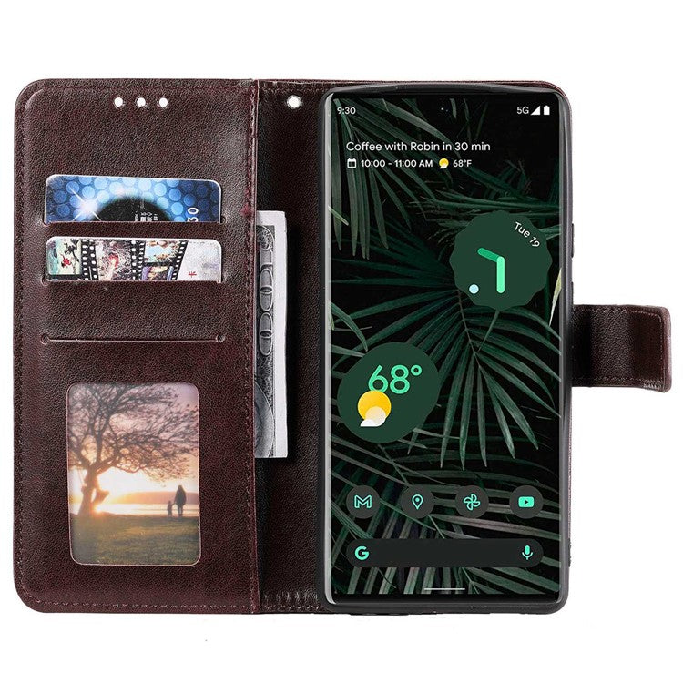 For Google Pixel 6a Mandala Flower Pattern Imprinted PU Leather Anti-scratch Phone Cover Stand Wallet Style Phone Case - Brown