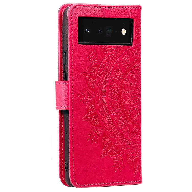 For Google Pixel 6a Mandala Flower Pattern Imprinted PU Leather Anti-scratch Phone Cover Stand Wallet Style Phone Case - Rose