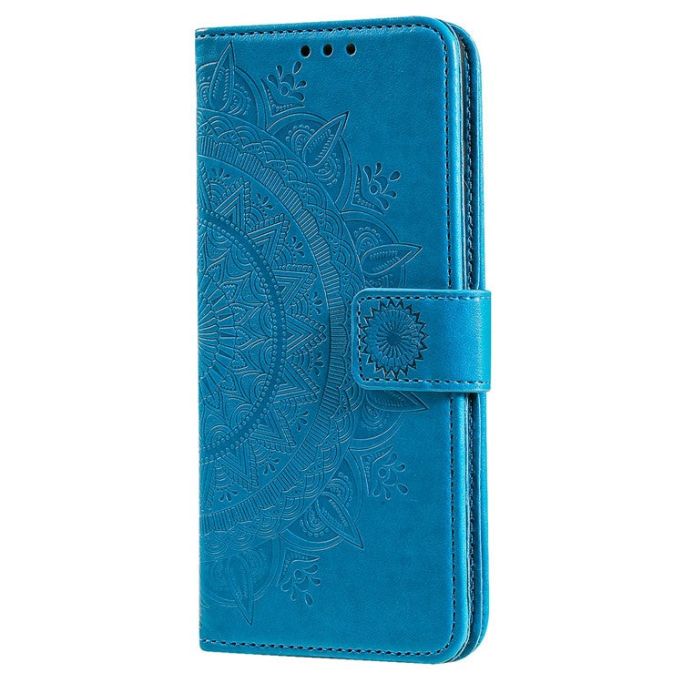 For Google Pixel 6a Mandala Flower Pattern Imprinted PU Leather Anti-scratch Phone Cover Stand Wallet Style Phone Case - Blue