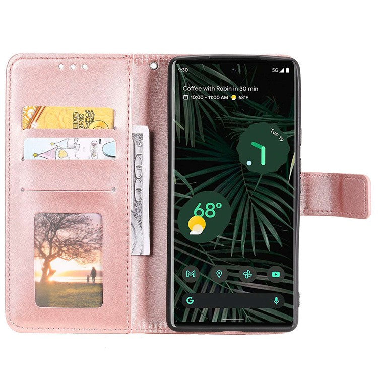 For Google Pixel 6a Mandala Flower Pattern Imprinted PU Leather Anti-scratch Phone Cover Stand Wallet Style Phone Case - Rose Gold