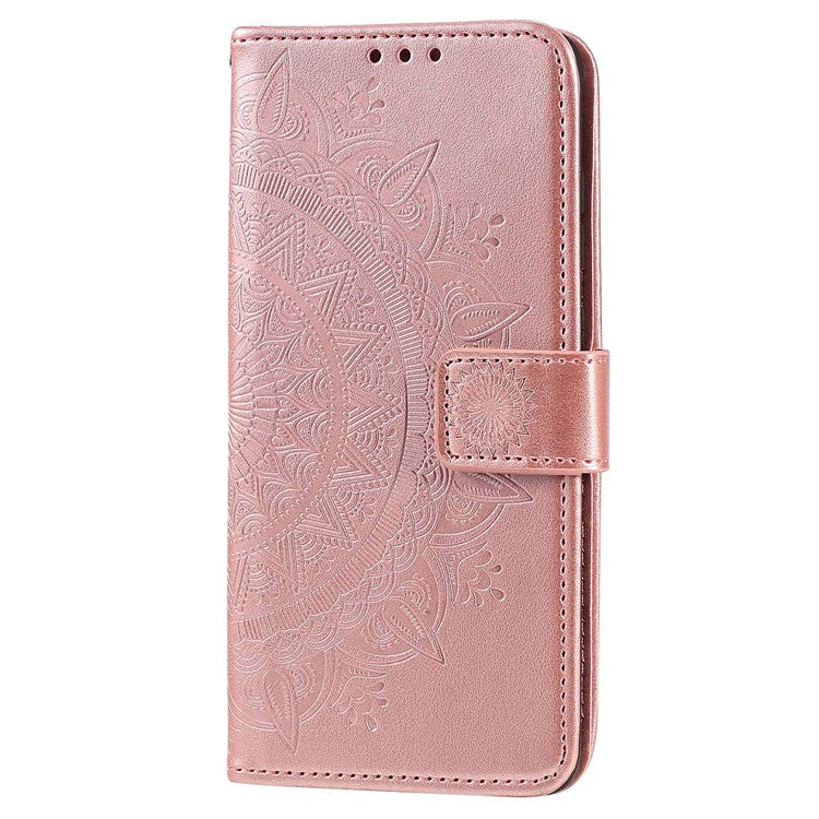 For Google Pixel 6a Mandala Flower Pattern Imprinted PU Leather Anti-scratch Phone Cover Stand Wallet Style Phone Case - Rose Gold