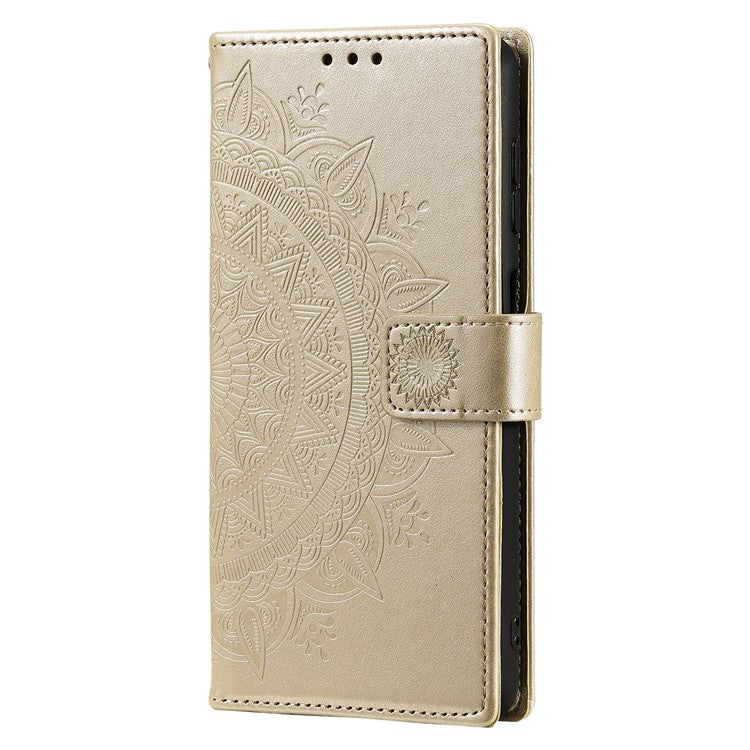 For Google Pixel 6a Mandala Flower Pattern Imprinted PU Leather Anti-scratch Phone Cover Stand Wallet Style Phone Case - Gold