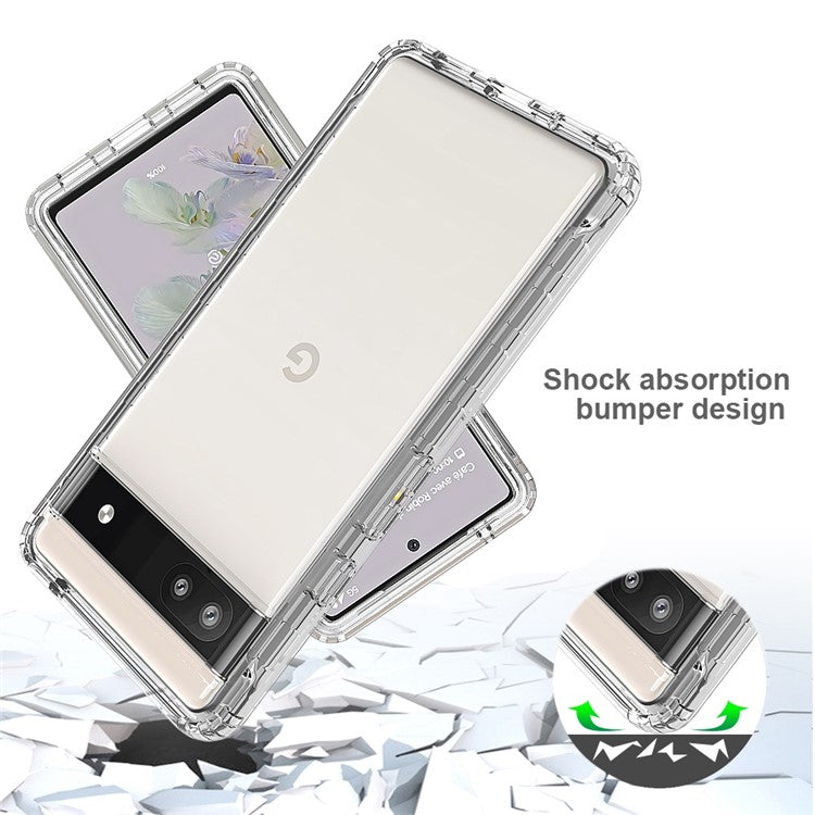 For Google Pixel 6a Transparent TPU + PC Phone Case Stylish Gradient Color Anti-scratch Protective Cover - Transparent