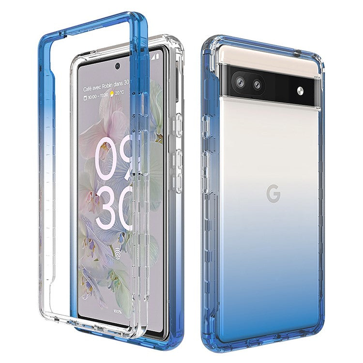 For Google Pixel 6a Transparent TPU + PC Phone Case Stylish Gradient Color Anti-scratch Protective Cover - Gradient Blue