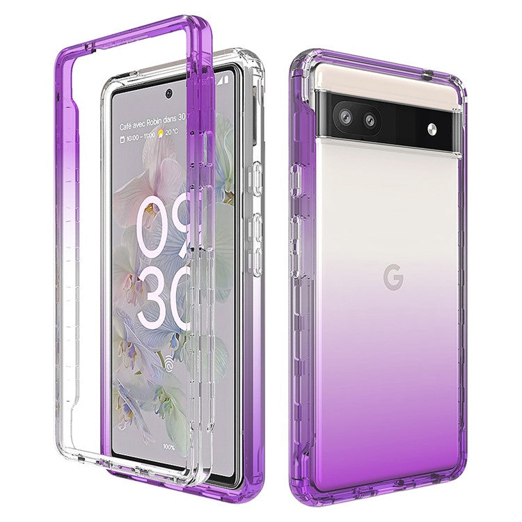 For Google Pixel 6a Transparent TPU + PC Phone Case Stylish Gradient Color Anti-scratch Protective Cover - Gradient Purple