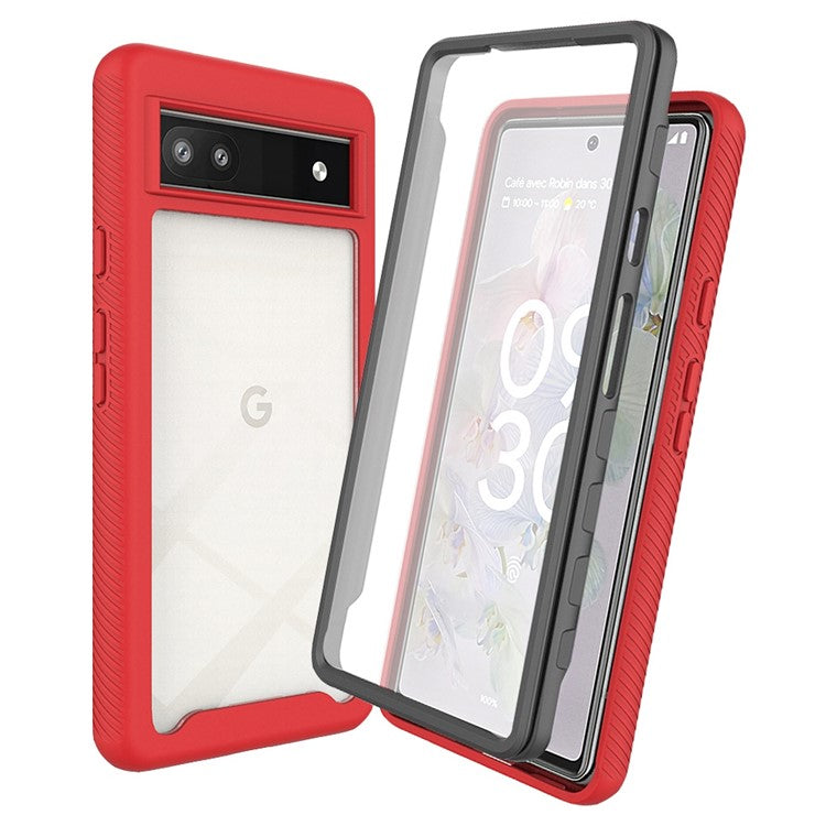 For Google Pixel 6a 3-in-1 Anti-drop Phone Case Hard PC + Soft TPU Hybrid Back Cover with PET Screen Protector - Red