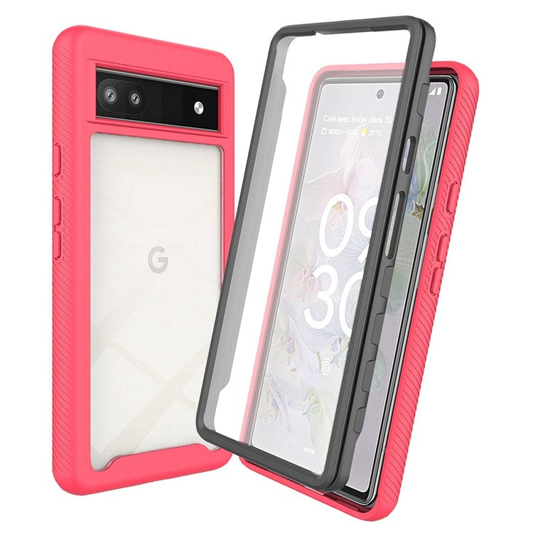 For Google Pixel 6a 3-in-1 Anti-drop Phone Case Hard PC + Soft TPU Hybrid Back Cover with PET Screen Protector - Pink