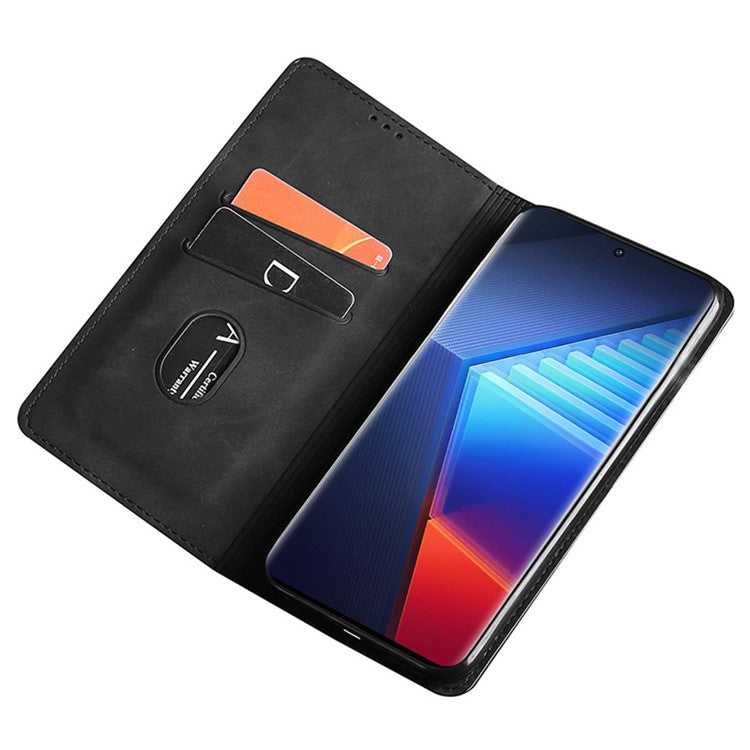 For vivo iQOO 10 Pro 5G Skin-touch Stand Card Holder Phone Case PU Leather Hidden Magnetic Absorption Folio Flip Cover - Black