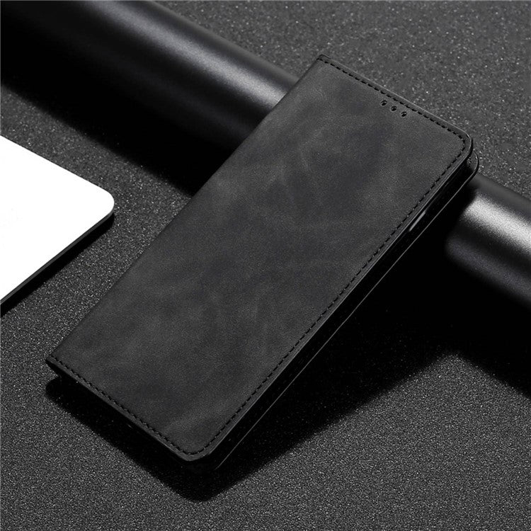 For vivo iQOO 10 Pro 5G Skin-touch Stand Card Holder Phone Case PU Leather Hidden Magnetic Absorption Folio Flip Cover - Black