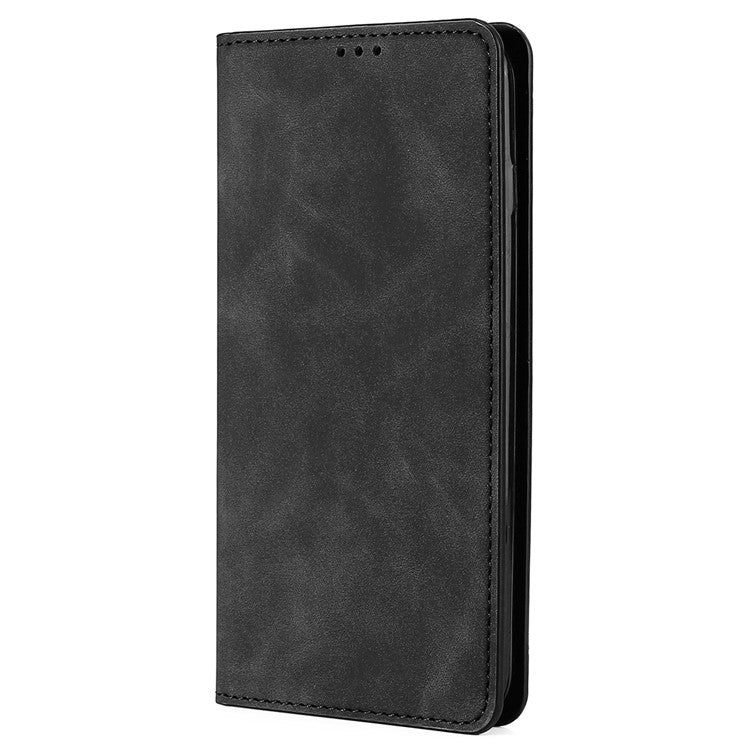 For vivo iQOO 10 Pro 5G Skin-touch Stand Card Holder Phone Case PU Leather Hidden Magnetic Absorption Folio Flip Cover - Black