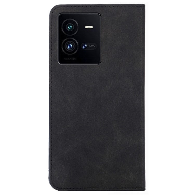 For vivo iQOO 10 Pro 5G Skin-touch Stand Card Holder Phone Case PU Leather Hidden Magnetic Absorption Folio Flip Cover - Black