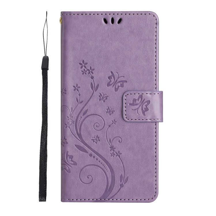 For Google Pixel 6a Drop-proof Phone Case Imprinted Butterflies PU Leather Mobile Phone Wallet Cover Stand Phone Shell - Light Purple