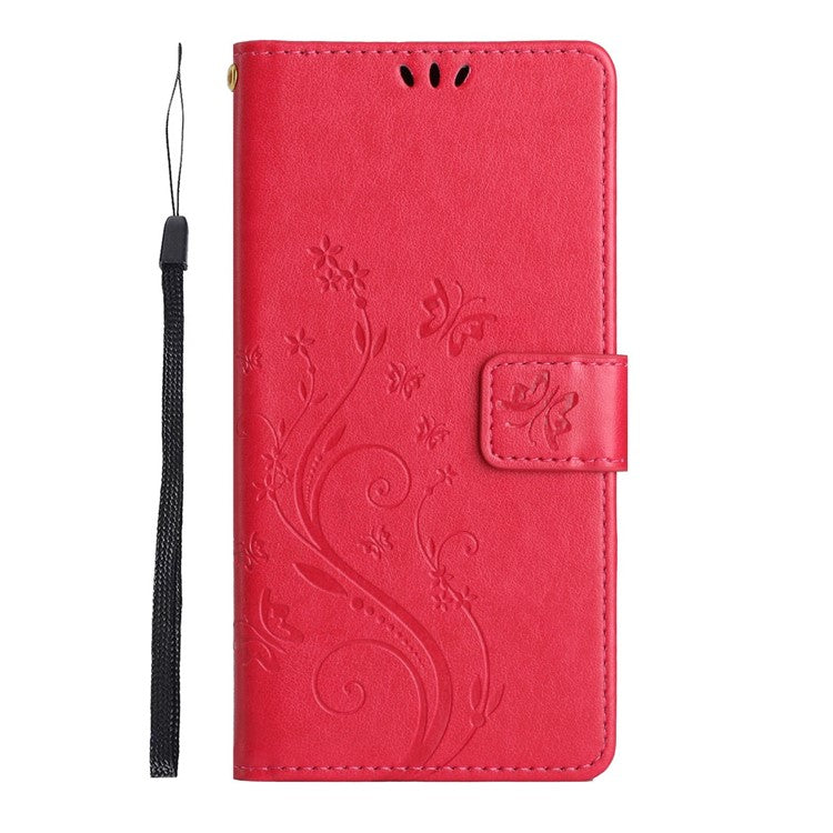 For Google Pixel 6a Drop-proof Phone Case Imprinted Butterflies PU Leather Mobile Phone Wallet Cover Stand Phone Shell - Red