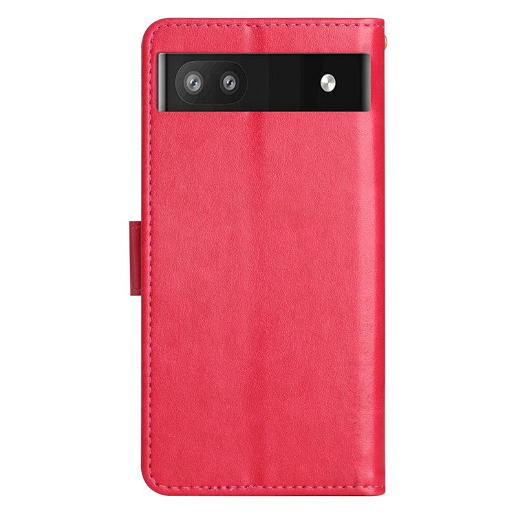 For Google Pixel 6a Drop-proof Phone Case Imprinted Butterflies PU Leather Mobile Phone Wallet Cover Stand Phone Shell - Red