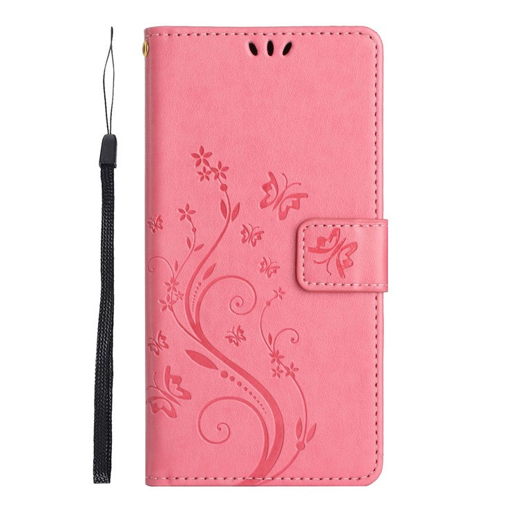 For Google Pixel 6a Drop-proof Phone Case Imprinted Butterflies PU Leather Mobile Phone Wallet Cover Stand Phone Shell - Pink