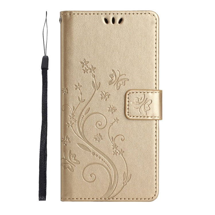 For Google Pixel 6a Drop-proof Phone Case Imprinted Butterflies PU Leather Mobile Phone Wallet Cover Stand Phone Shell - Gold