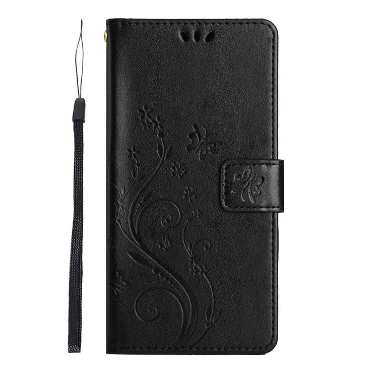 For Google Pixel 6a Drop-proof Phone Case Imprinted Butterflies PU Leather Mobile Phone Wallet Cover Stand Phone Shell - Black