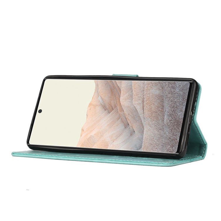 For Google Pixel 6a Drop-proof Phone Case Imprinted Butterflies PU Leather Mobile Phone Wallet Cover Stand Phone Shell - Green