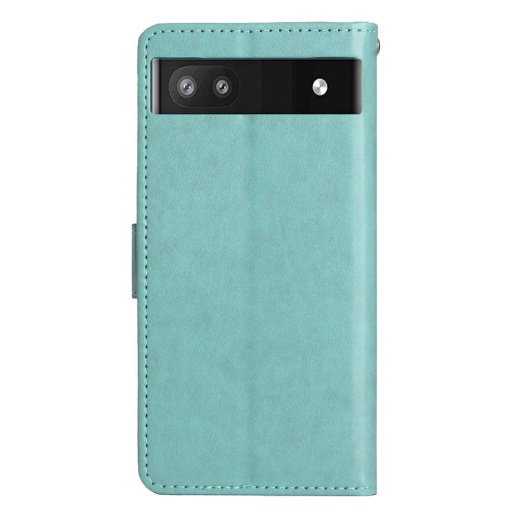 For Google Pixel 6a Drop-proof Phone Case Imprinted Butterflies PU Leather Mobile Phone Wallet Cover Stand Phone Shell - Green