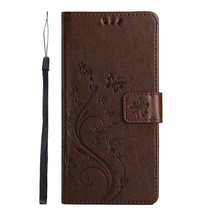 For Google Pixel 6a Drop-proof Phone Case Imprinted Butterflies PU Leather Mobile Phone Wallet Cover Stand Phone Shell - Brown