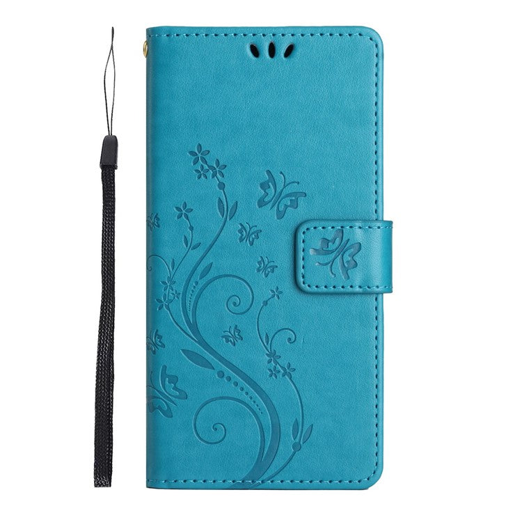 For Google Pixel 6a Drop-proof Phone Case Imprinted Butterflies PU Leather Mobile Phone Wallet Cover Stand Phone Shell - Blue