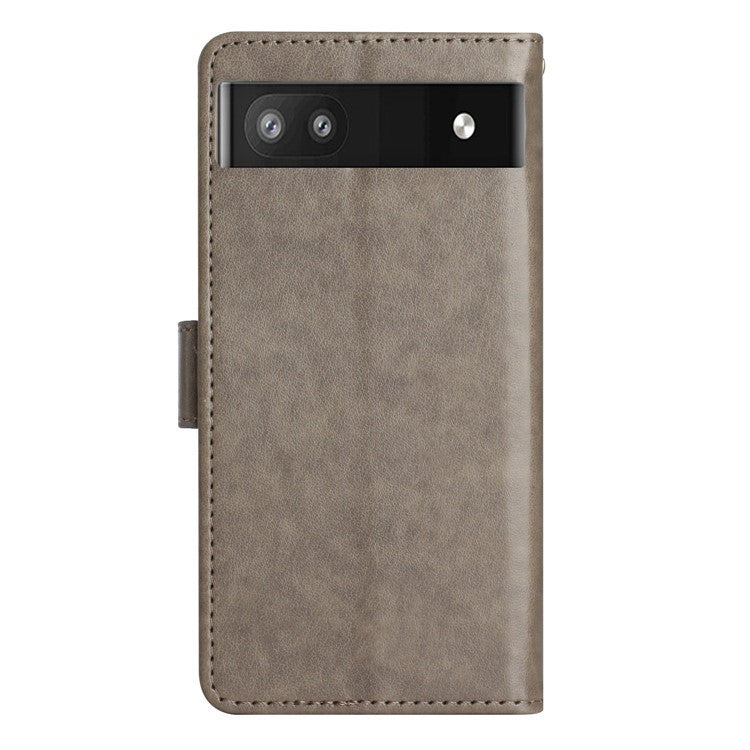 For Google Pixel 6a Drop-proof Phone Case Imprinted Butterflies PU Leather Mobile Phone Wallet Cover Stand Phone Shell - Grey