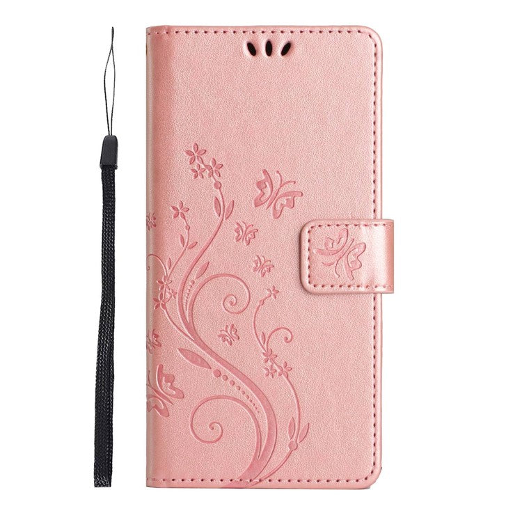 For Google Pixel 6a Drop-proof Phone Case Imprinted Butterflies PU Leather Mobile Phone Wallet Cover Stand Phone Shell - Rose Gold