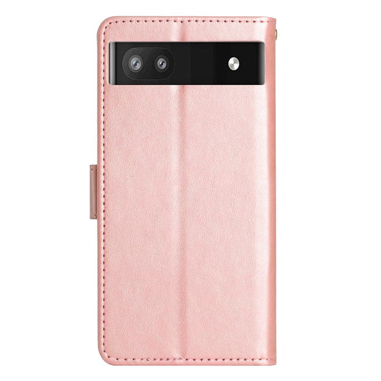 For Google Pixel 6a Drop-proof Phone Case Imprinted Butterflies PU Leather Mobile Phone Wallet Cover Stand Phone Shell - Rose Gold